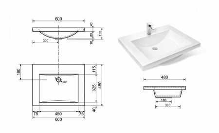 Тумба с раковиной Эстет Monaсo 60 ФР-00002264 60х50 напольная цвет белый