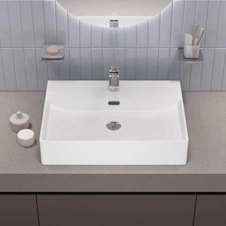 Раковина из сантехнического фарфора Iddis Bild BILWS60i27 60х40 полувстраиваемая цвет белый 1 отверстие под смеситель