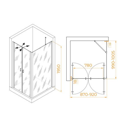 Душевой уголок RGW Passage 060814490-14 100х90 стекло прозрачное профиль черный без поддона - фото 2