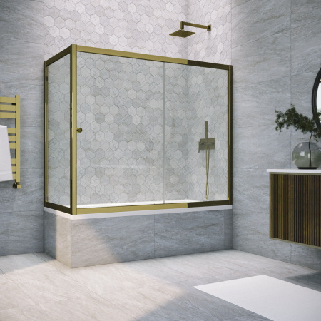 Душевая шторка на ванну Vegas-Glass ZV+ZVF TUR+NOVO ZV+ZVF TUR NOVO 190*70 05 01 190х140 стекло прозрачное профиль бронза