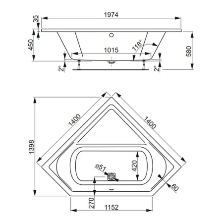 Ванна акриловая Vagnerplast Cavallo VPBA140CAV3X-04 140х140 угловая четверть круга без каркаса