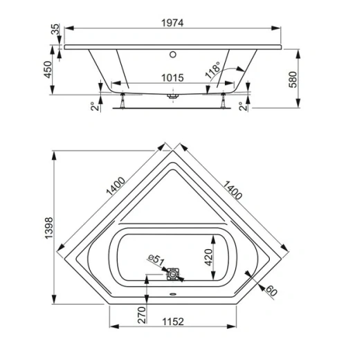 Ванна акриловая Vagnerplast Cavallo VPBA140CAV3X-04 пристенная угловая - фото 2