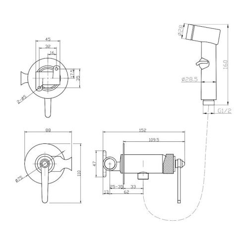 Гигиенический душ со смесителем Esko Bangkok Gun metal SMHBGGM оружейная сталь - фото 3
