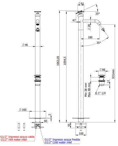 Смеситель для раковины Remer Chrono CH18XV напольный нержавеющая сталь - фото 2