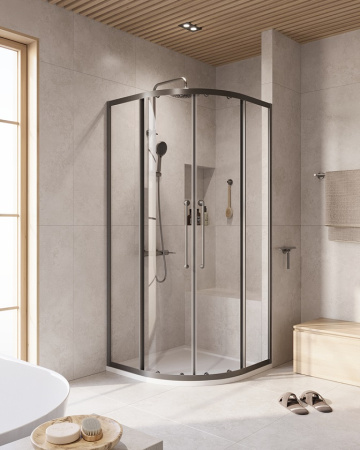 Душевой уголок Cezares RELAX 304 RELAX-304-R-2-90-C-GM 90х90 стекло прозрачное профиль оружейная сталь без поддона