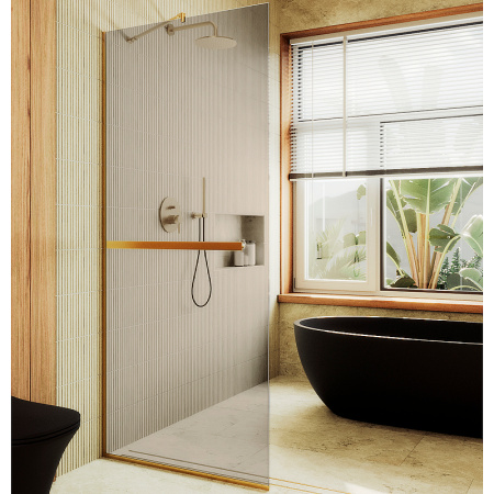 Душевая перегородка Maybah Glass MGD-733-3у 89х195 стекло тонированное профиль золото глянцевое