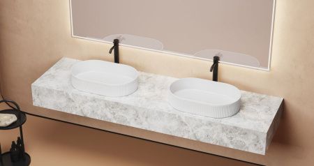 Раковина из сантехнического фаянса Abber BEQUEM AC2116 60х40 накладная цвет белый без отверстий под смеситель