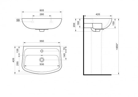 Раковина из сантехнического фарфора Santek Лонги 1WH501756 60х40 подвесная цвет белый
