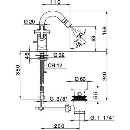 Смеситель Cisal Barcelona Quad BQ00155021 на биде хром