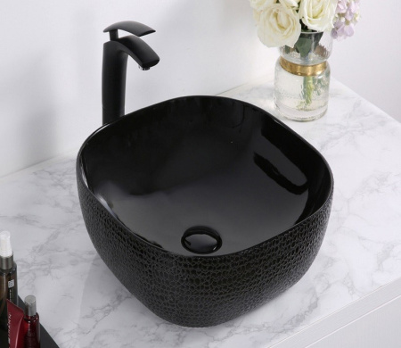 Раковина из санфаянса CeramaLux D1301H004 42х42 накладная цвет черный глянцевый