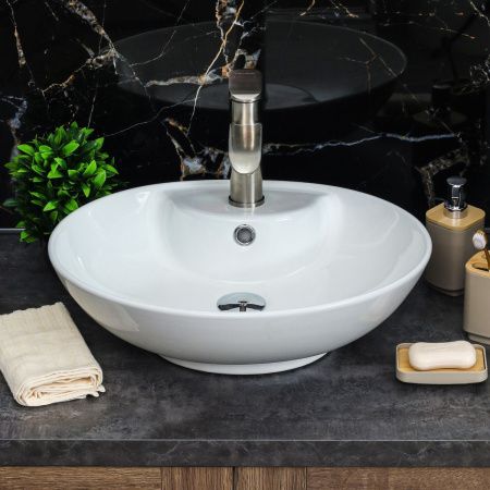 Раковина из сантехнического фарфора Melana 78197-805 50х40 накладная цвет белый 1 отверстие под смеситель