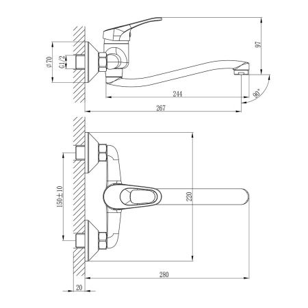 Смеситель для кухни Rossinka B B35-24 настенный хром