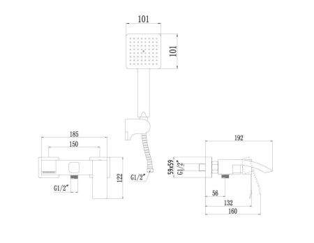 Смеситель для ванны и душа Fmark FS8624Q настенный графит
