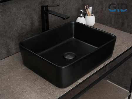 Раковина керамическая Gid Geométrico 53374 50х40 накладная цвет черный без отверстий под смеситель