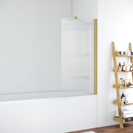 Душевая шторка на ванну Vegas-Glass EV+EV NOVO ST EV ST NOVO 76 03 Moru R 76х139 стекло рифленое профиль золото матовое ориентация правая