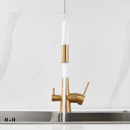 Смеситель для кухни Shevanik S668G на мойку золото/бежевый