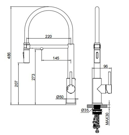 Смеситель для кухни Wonzon & Woghand WW-458027-CR на раковину хром