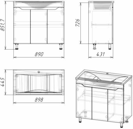 Тумба под раковину Stella Polar Абигель SP-00001126 90х40 напольная цвет серый