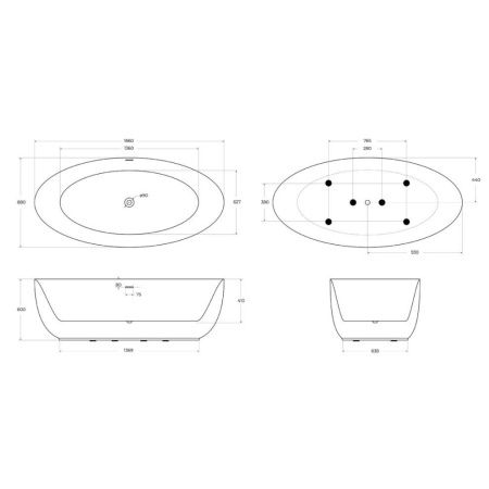Ванна акриловая BelBagno BB707-1860-880 190х90 отдельностоящая овальная с ножками