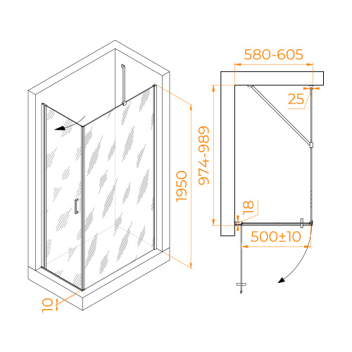Душевой уголок RGW Leipzig 06123460-11 60х100 стекло прозрачное профиль хром глянцевый без поддона - фото 2