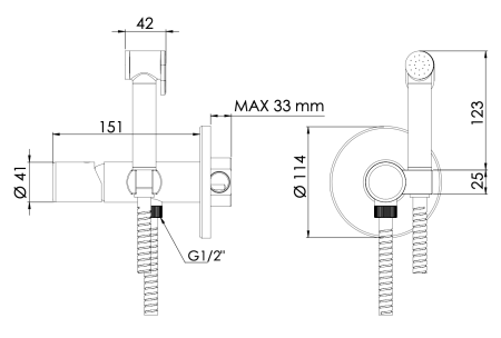 Гигиенический душ со смесителем Daniel TG6454DC15 черный матовый