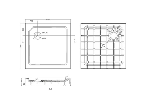 Душевой поддон Cezares TRAY-SMC-A-80-550-150-W 80х80 стеклопластик белый - фото 2