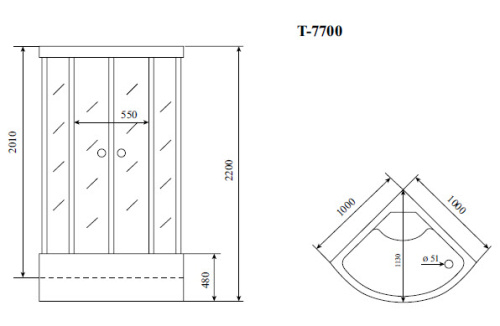 Душевая кабина Timo Lux T-7700 100х100 четверть круга с крышей - фото 2