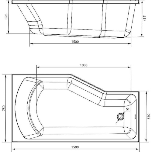 Ванна акриловая 1MarKa Convey 01кон1575п 150х75 пристенная асимметричная без ножек - фото 4 Ванна акриловая 1MarKa Convey 01кон1575п 150х75 пристенная асимметричная без ножек - фото 4