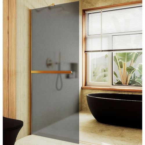 Душевая перегородка Maybah Glass MGD-736-3ш 90х195 стекло тонированное профиль золото
