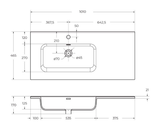 Раковина керамическая BelBagno BB1000ETL-L 101х47 накладная цвет белый глянцевый - фото 2