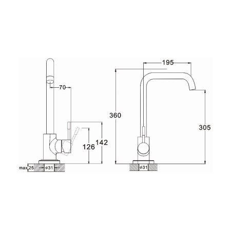 Смеситель для кухни G.Lauf ZAP ZAP4-B090 на столешницу нержавеющая сталь