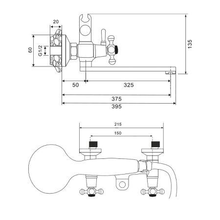 Смеситель для ванны WesnaArt Rassvet RAS02-320 настенный хром