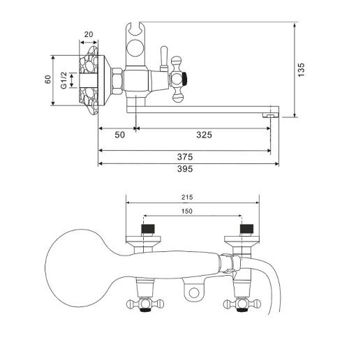 Смеситель для ванны WesnaArt Rassvet RAS02-320 настенный хром - фото 3