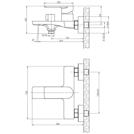 Смеситель для ванны Rossinka RS50 RS50-30 настенный хром