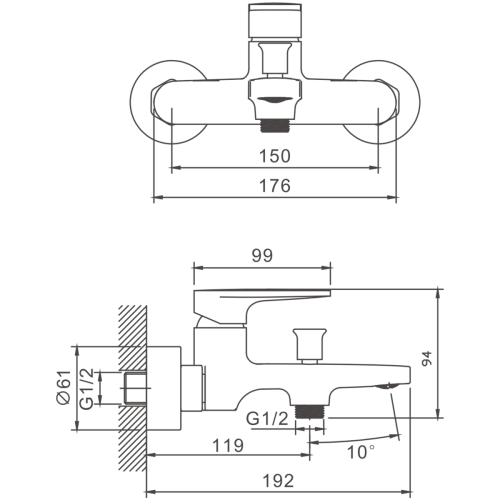 Смеситель для ванны и душа BELZ B61713-3 настенный оружейная сталь - фото 2
