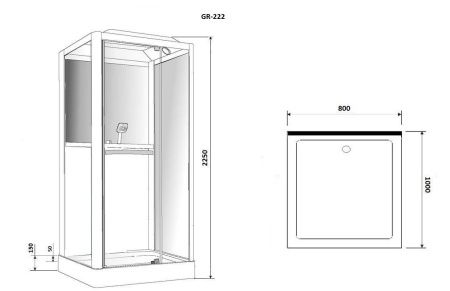 Душевая кабина Grossman GR222 100х80 прямоугольная с крышей ориентация универсальная