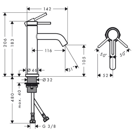 Смеситель Hansgrohe Tecturis S 73311140 на раковину бронза