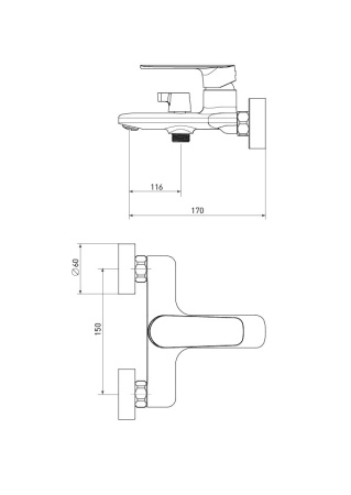 Смеситель для ванны Tokito YAMANASHI TOK-YAM-1014 настенный хром