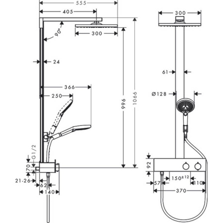 Душевая стойка Hansgrohe Raindance E 27362000 настенная цвет хром с термостатом