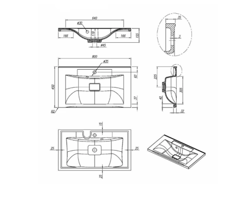 Раковина из искусственного камня Uperwood Elen Quartz 297000020 80х50 полувстраиваемая цвет белый