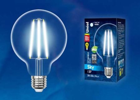 Лампа светодиодная филаментная Uniel SKY Globe (СКЫ Глобе) LED-G95-10W/3000K/E27/CL PLS02WH картон