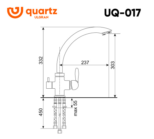 Смеситель для кухни Ulgran Quartz UQ-022-09 на раковину асфальт - фото 2