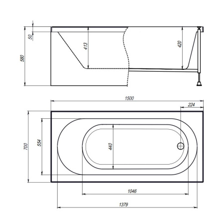 Ванна акриловая гидромассажная Timo ROHA ROHA1570-KT15-SPV1505-T-CM-T-BM-FP15S 150х70 пристенная прямоугольная с каркасом