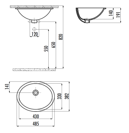 Раковина из сантехнического фарфора Creavit TP211-00CB00E-0000 50х40 встраиваемая цвет белый 1 отверстие под смеситель