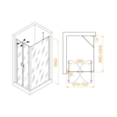 Душевой уголок RGW Passage 060814470-11 100х70 стекло прозрачное профиль хром без поддона - фото 2