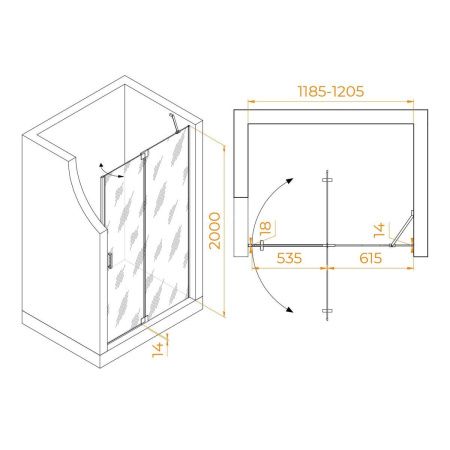 Душевая дверь RGW Hotel 350601412-110 120х200 стекло прозрачное профиль сатин