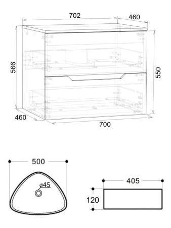Тумба с раковиной Orange Line Li-70TubMDF+B07-500W 70х50 подвесная цвет черный