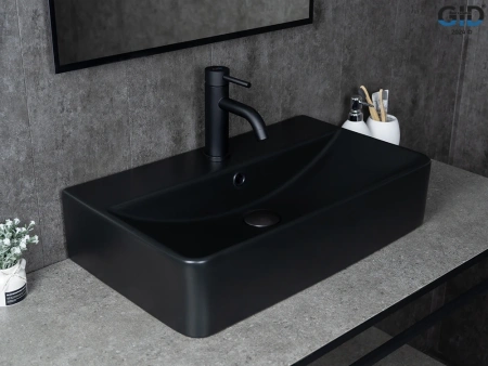 Раковина керамическая Gid Geométrico 53361 60х40 накладная цвет черный 1 отверстие под смеситель