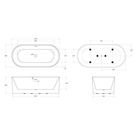 Ванна акриловая BelBagno BB705-1700-800 170х80 отдельностоящая овальная с ножками