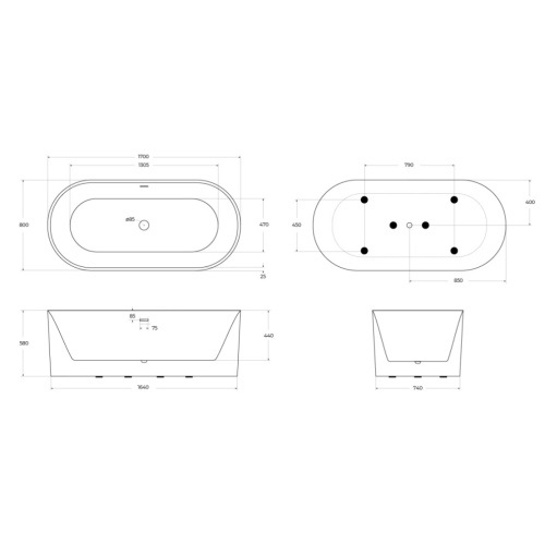 Ванна акриловая BelBagno BB705-1700-800 170х79,9 отдельностоящая овальная - фото 4